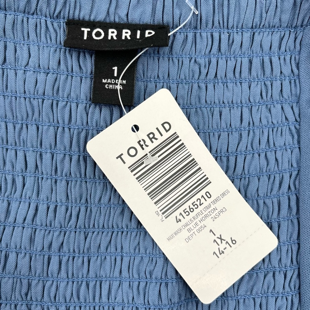 NWT Torrid Blue Maxi Challis Ruffle Strap Tiered Dress w/Pockets Size 1X - Picture 10 of 12